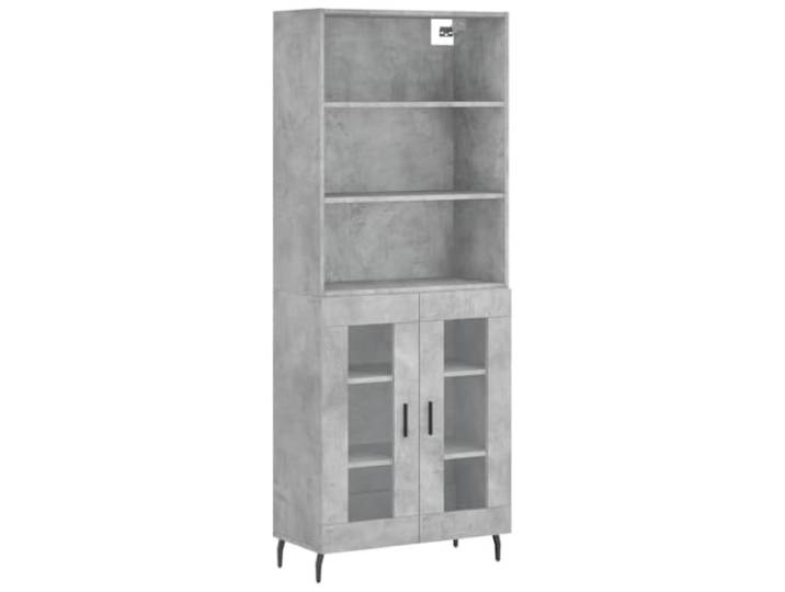 HGFDVCMR Highboard Betongrau 69,5x34x180 cm Schrank mit Türen Stilvoller Anrichteschrank mit Glaselementen und Metallfüßen für Wohnzimmer und Flur. Viel Stauraum für Ordnung.