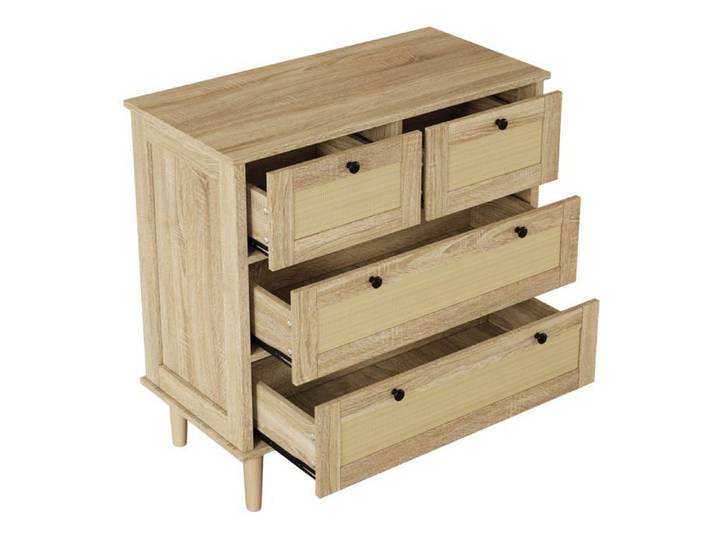 Commode Logidon avec 4 tiroirs et façade en rotin naturel 80x40x80 cm