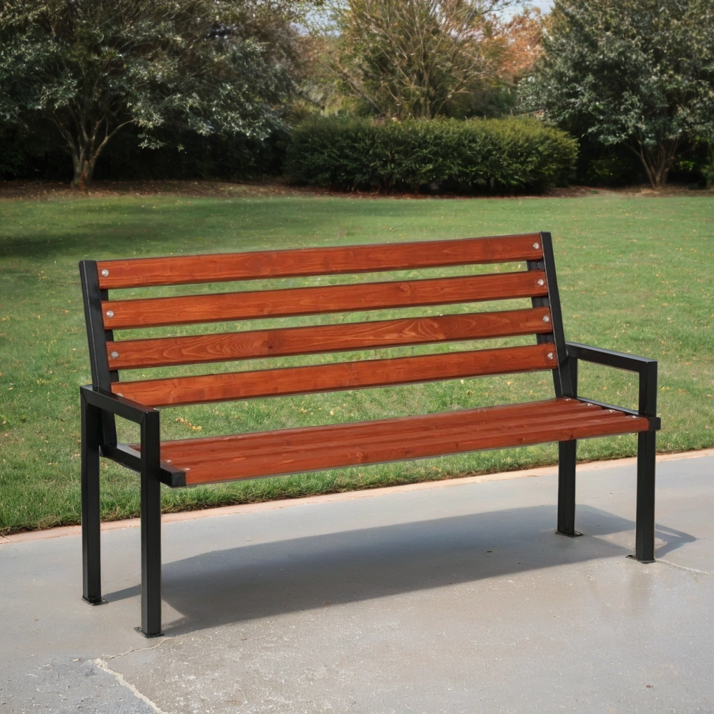 B2B Partner Parkbank CITY mit Rückenlehne, 1660 mm, dunkles Mahagoni