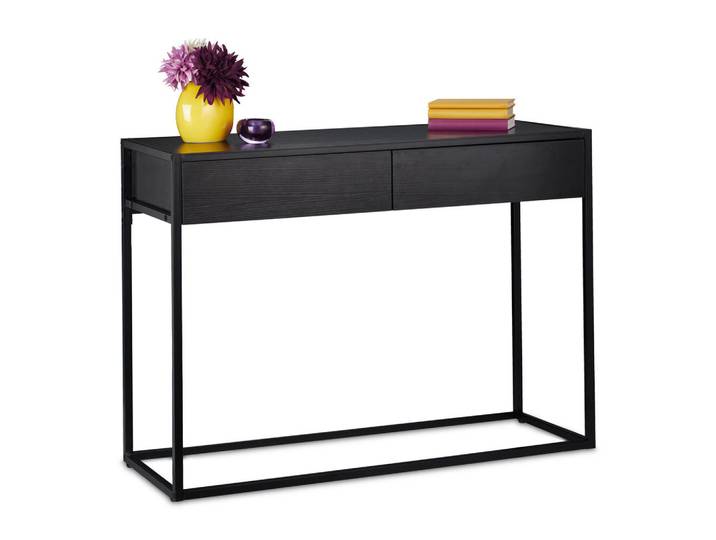Relaxdays Konsolentisch Schwarz 2 Schubladen, Metall, 110x80.5x40 cm, Wohnzimmer, Wohnzimmertische, Konsolentische
