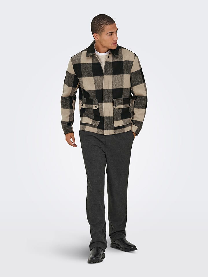 ONLY & SONS Hemdjacke "Connor" in Schwarz/ Beige - L