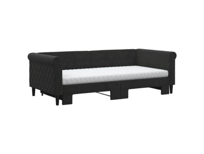 KTHLBRH Ausziehbares Schlafsofa aus schwarzem Samt, 219 cm 2 Matratzen inklusive, Gestell aus Holz und Metall, modernes Design, für Wohnzimmer und Schlafzimmer