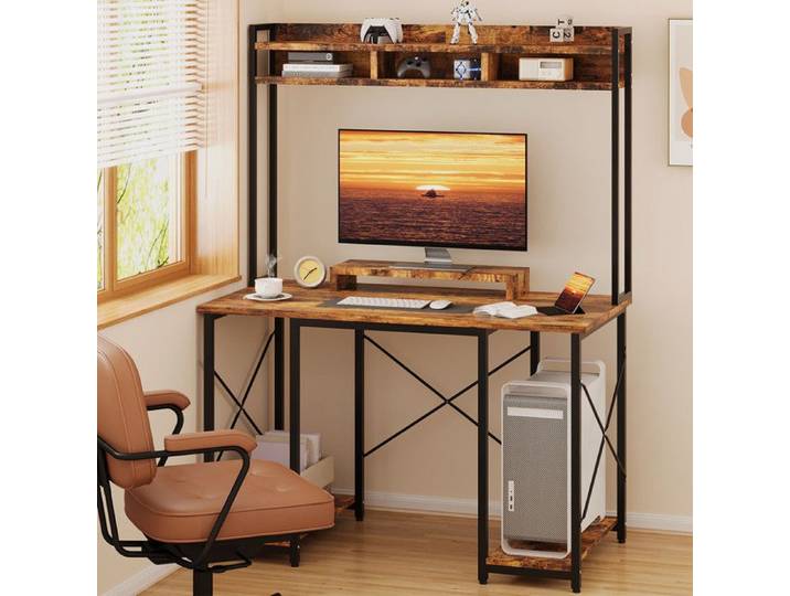 Bureau 120x60cm Bureau en Rangement étagère pour moniteur étagère de rangement
