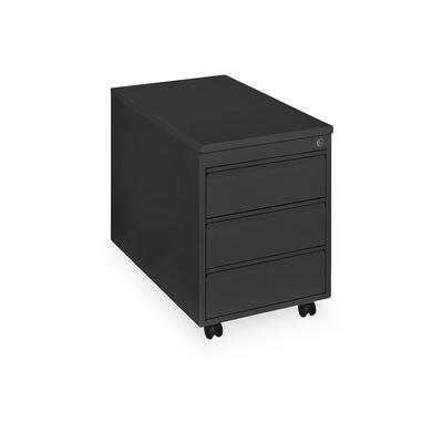 CEHA Büro- und Rollcontainer 790 mm Tiefe aus Stahl mit 3 Schüben in tiefschwarz und Holztop in Dekor schwarz