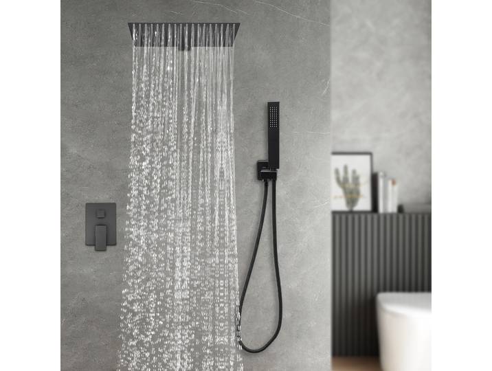 Système de douche encastré, Système de douche encastré avec douche pluie, Ensemble complet avec pommeau de douche pluie et douchette, 40 x 40 cm