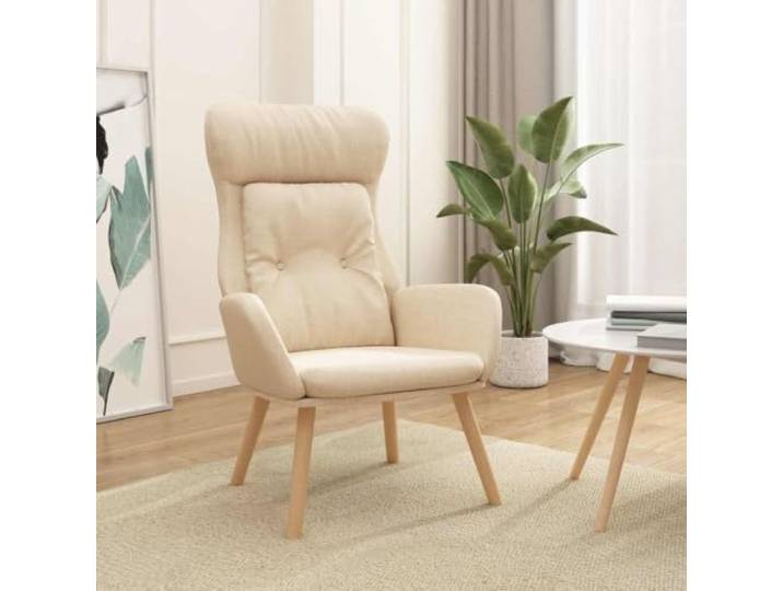 NLQMSU Relaxsessel, cremefarben, Stoff, gepolstert, Gummibaumholz Optimaler Komfort, weicher Stoff, Metallrahmen, massive Gummibaumbeine, erholsame Armlehnen, Lounge