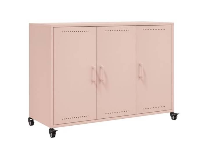 Sideboard Rosa 100,5x39x72 cm Stahl mit 4 Rollen Kaltgewalztes Stahlblech, glatte Oberfläche, pflegeleicht mit feuchtem Tuch, flexible Raumgestaltung