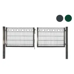 Gittermattenzaun Tor Deluxe - 300 x 120 cm - grün (RAL 6005) - 3,0 m breites Doppelflügeltor - stabiler Stahl - mit Karodekor