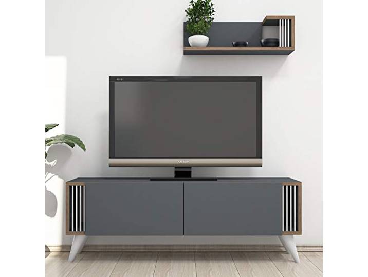 Homemania TV-Schrank, Holz, Anthrazit-Walnuss-Weiß, einzigartig