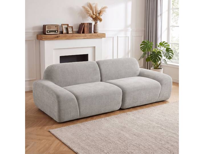 HOMCOM Canapé 3 Places Arrondi Sans Armature Gris Clair