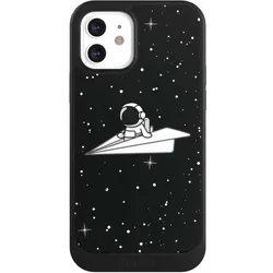 Nivocase Hülle für Apple iPhone 12 Handyhülle NIVOcore Case Schwarz Astronaut Comic Papier (Apple iPhone 12), Smartphone Hülle, Schwarz
