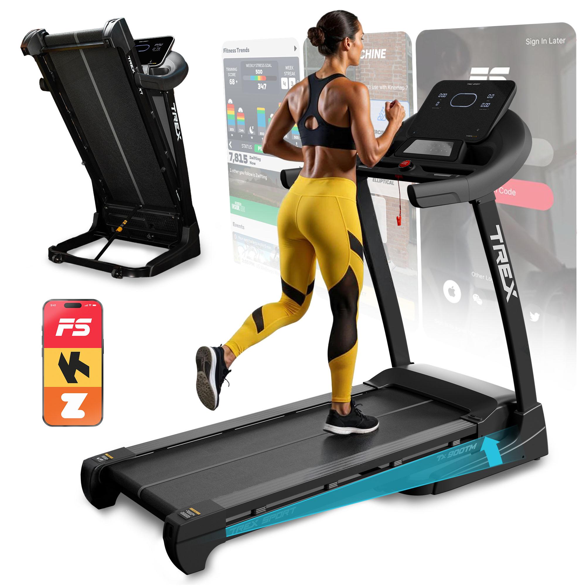 TREX SPORT Laufband für zuhause klappbar elektrisch TX-900TM TECK | 3 PS Motor, 1-18 km/h, Bluetooth | Steigung 0-20%, Dämpfung, Pulsmesser, bis 140kg
