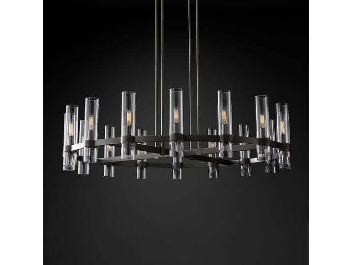 Lustre LED E14 moderne en cuivre et verre, noir et or, rond et droit, luminaire suspendu pour hall d'entrée.
