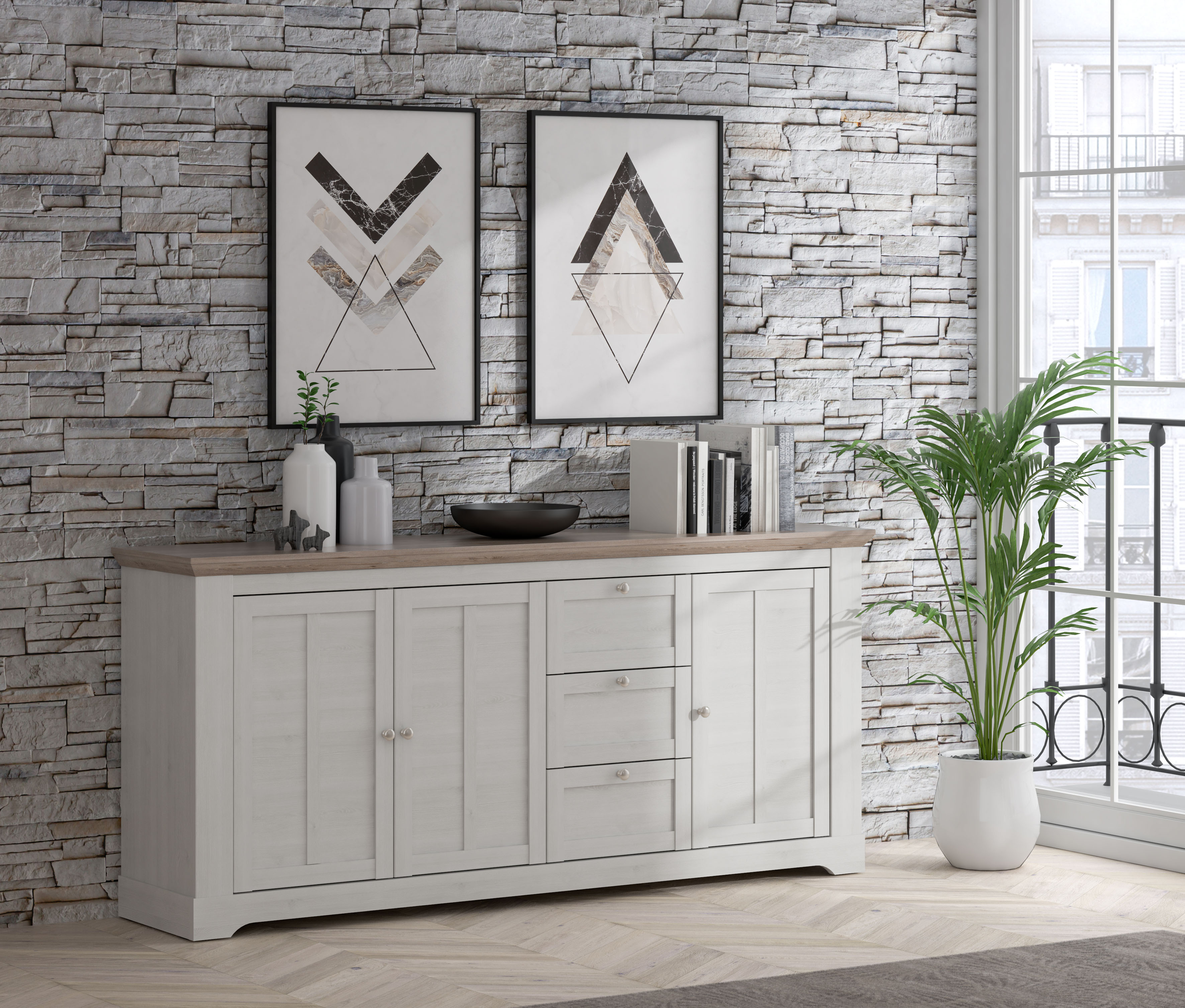 Sideboard FORTE "Iloppa", braun (schnee eiche, nelson eiche), B:204,7cm H:92,5cm T:44,3cm, Sideboards, Sideboard, Breite ca. 204 cm schnee eiche, nelson eiche B/H/T: 204,7cm x 92,5cm x 44,3cm, 3 Stk., 3 Stk.