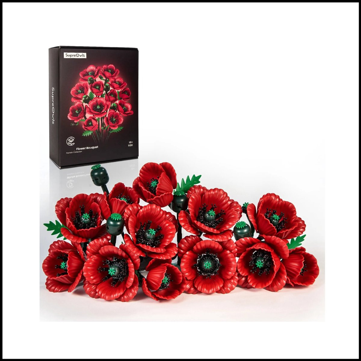 Rode Bloemen Bouwstenen Set - Creatief Botanisch Boeket met Rozen - Decoratieve Plastic Bouwstenen voor Volwassenen