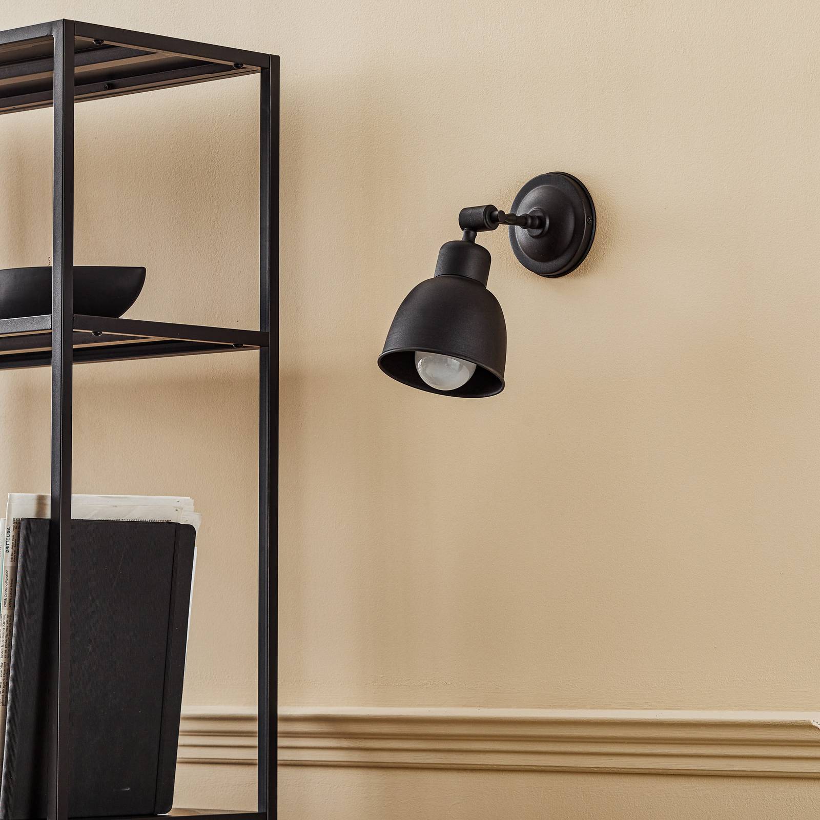 Wandlampe Emoti Argon, dimmbar, schwarz, für Wohn- / Esszimmer, Metall, Industrielles Design, Wandleuchte, Wandlampe Innen