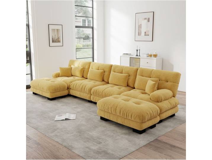 Canapé modulaire SENVIRO - 4 places en chenille jaune au dessin enveloppant
