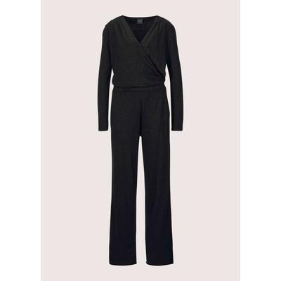 Overall MADELEINE "Overall Eleganter Damen-Jumpsuit mit Schimmer", Damen, Gr. 42, N-Gr, schwarz (schwarz, silberfarben), Obermaterial: 82% Viskose CV. 18% metallisierte Fasern MTF., Modern, V-Ausschnitt, Overalls Overall, Mit glänzendem Garn