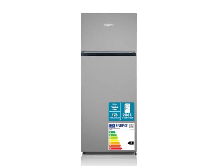 SEVERIN Kühl-Gefrier-Kombination, Höhe 143,4 cm, Kühlen 165L/ Gefrieren 40L 206 L, Leise, 40 db, LED Beleuchtung, Energieklasse E, 4-Sterne-Gefrierschrank, BxTxH: 55,0 x 54,2 x 143,3 cm, silber, 8761