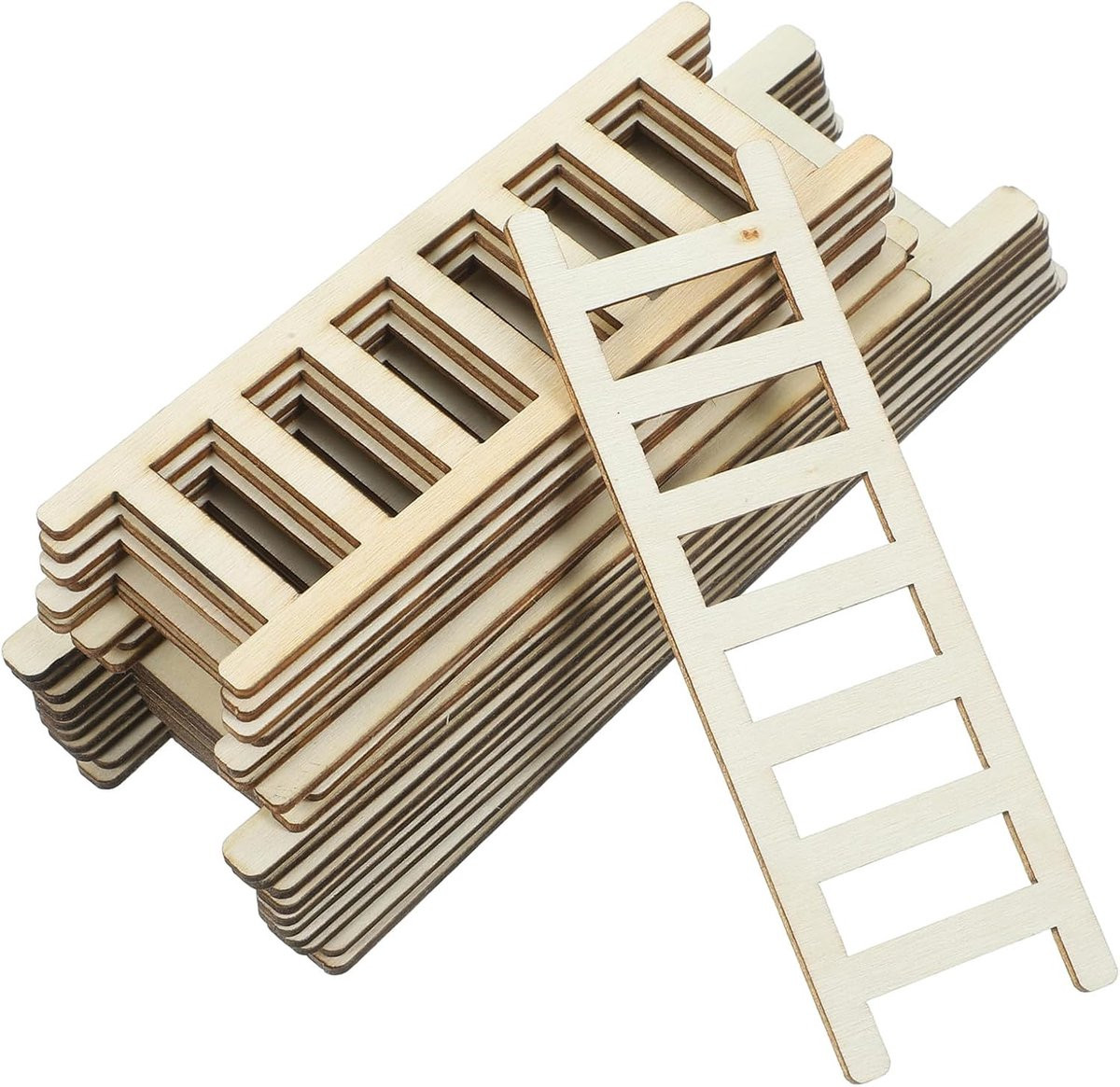 Miniatuur Houten Ladder Khaki - Poppenhuis Decoratie - 15 x 12 cm