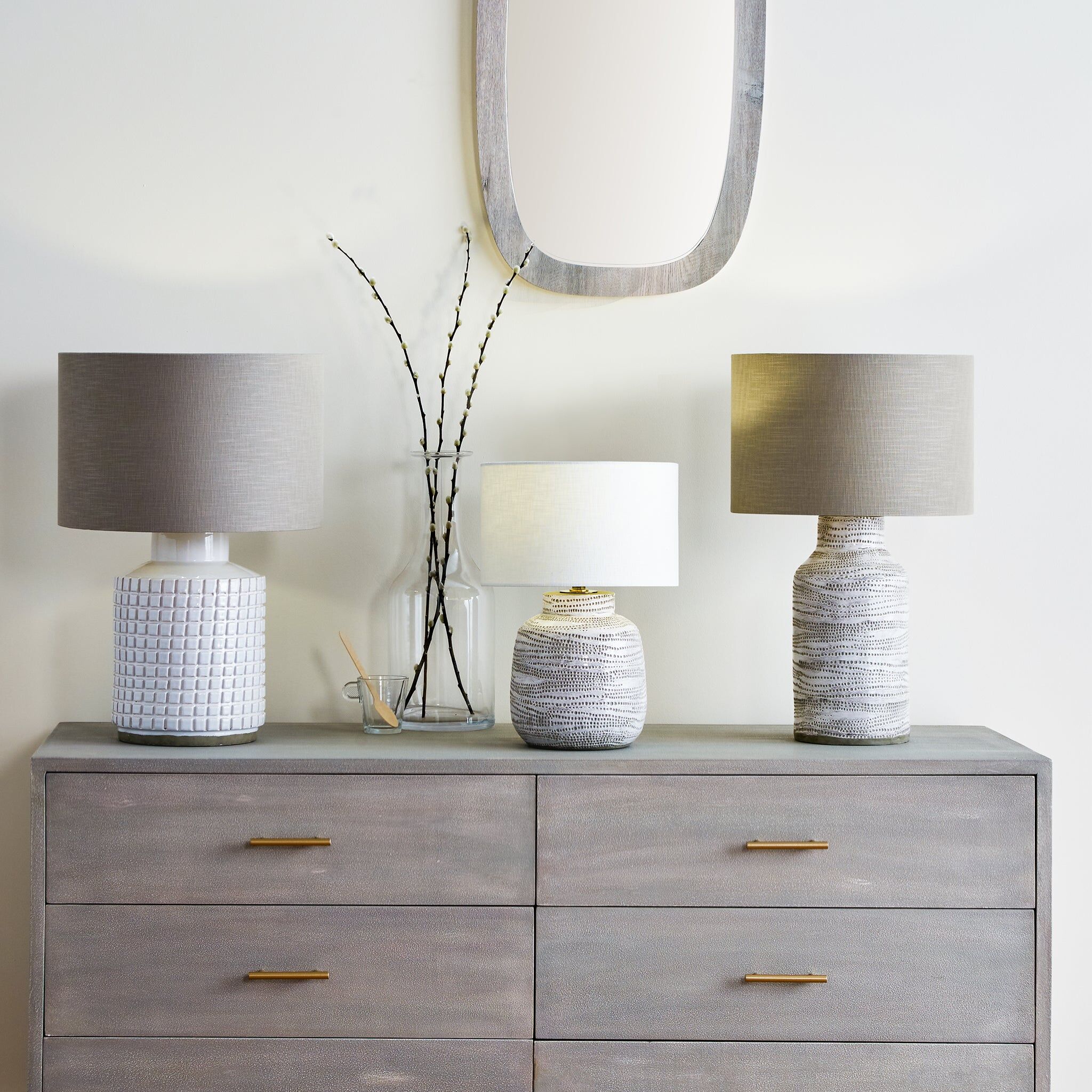 Pacific Lifestyle - Alina White Dot Design Small Stoneware Table Lamp