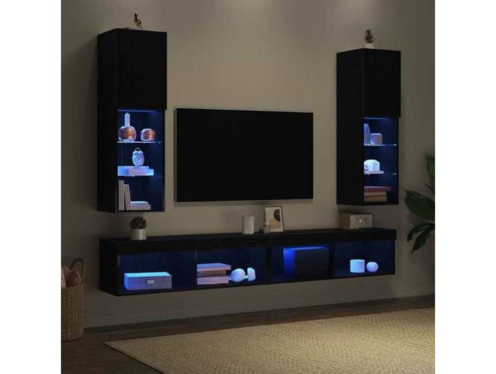 Magnifique Noir Banc TV - Ensemble meuble TV 2 pc Chêne noir - Bois d'ingénierie &&72906