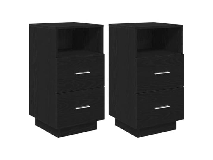 fsahslih Nachttisch 2er Set 2 Schubladen Schwarz 36x36x68 cm Elegantes Nachtschrank Duo fürs Schlafzimmer mit reichlich Stauraum und robuster Holzwerkstoff Struktur.