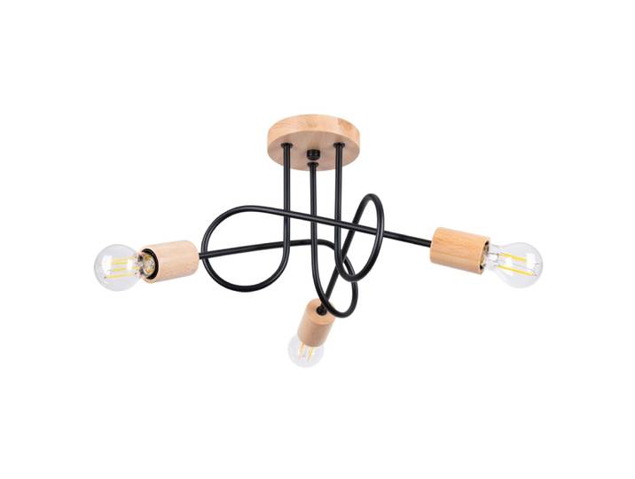 Lustre Acier Noir/Bois Naturel E27 3 Ember
