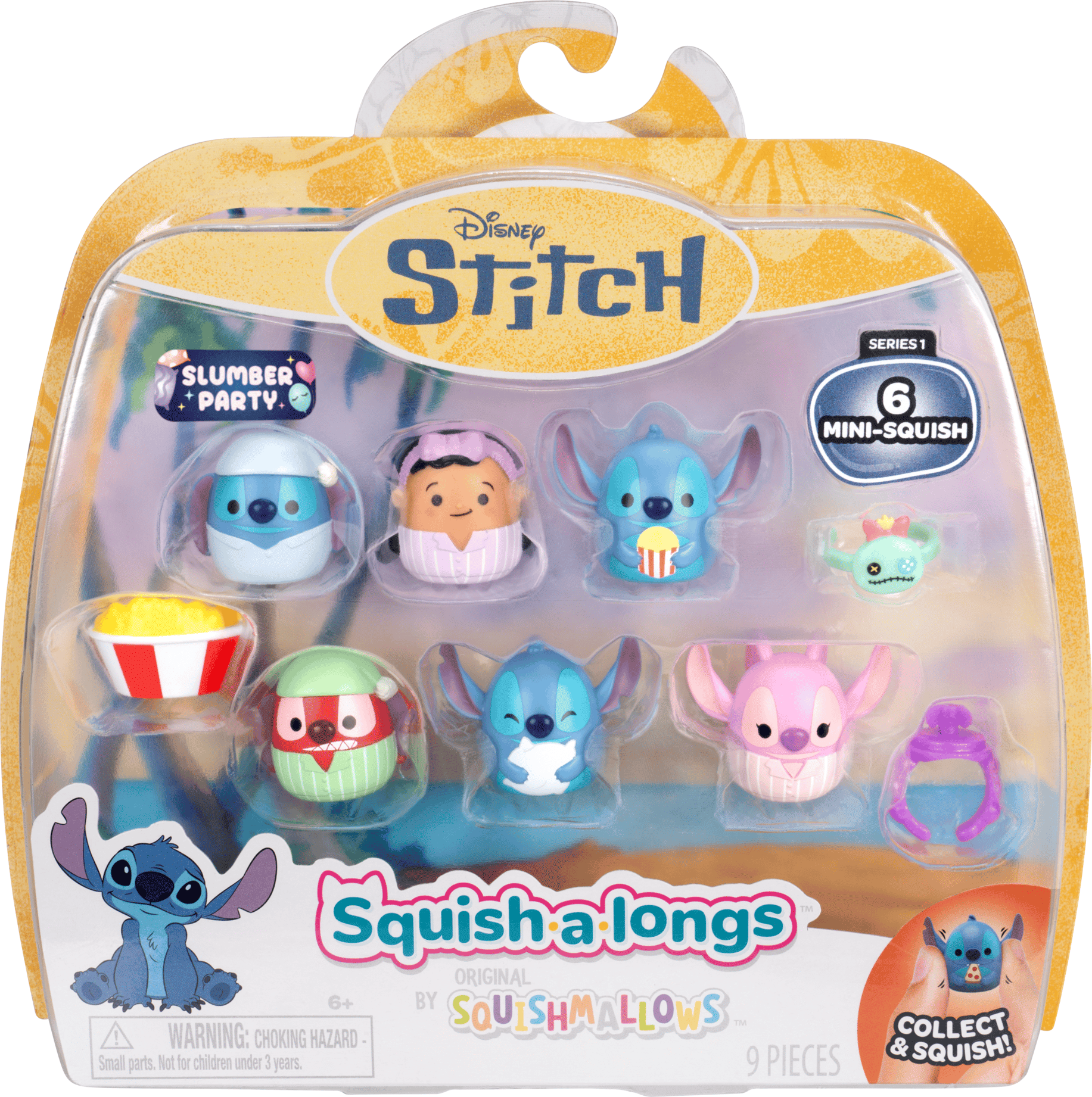 Disney Stitch Squish-a-longs 6-Figure Pack – Style 2 by Jazwares - 6 Mini Figures, 2.5 cm ea, Soft & Flexible Material, Collectible Toy for Kids