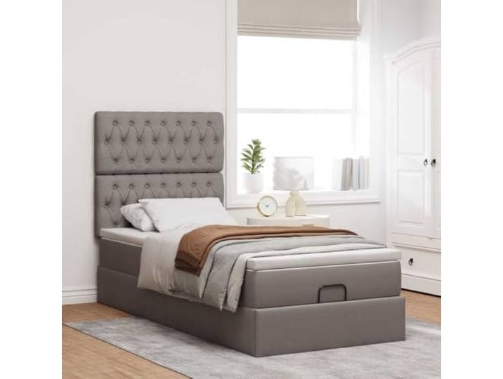 KTHLBRH Boxspringbett 80 x 200 cm mit Matratze Taupe Taschenfedern, hydraulischer Aufzug, Lattenrost, inklusive Matratzenschoner