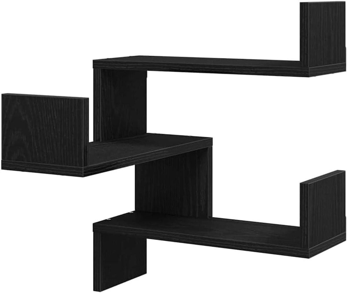 Zwarte eikenhouten hoekplank voor wandmontage, 51,5 cm
