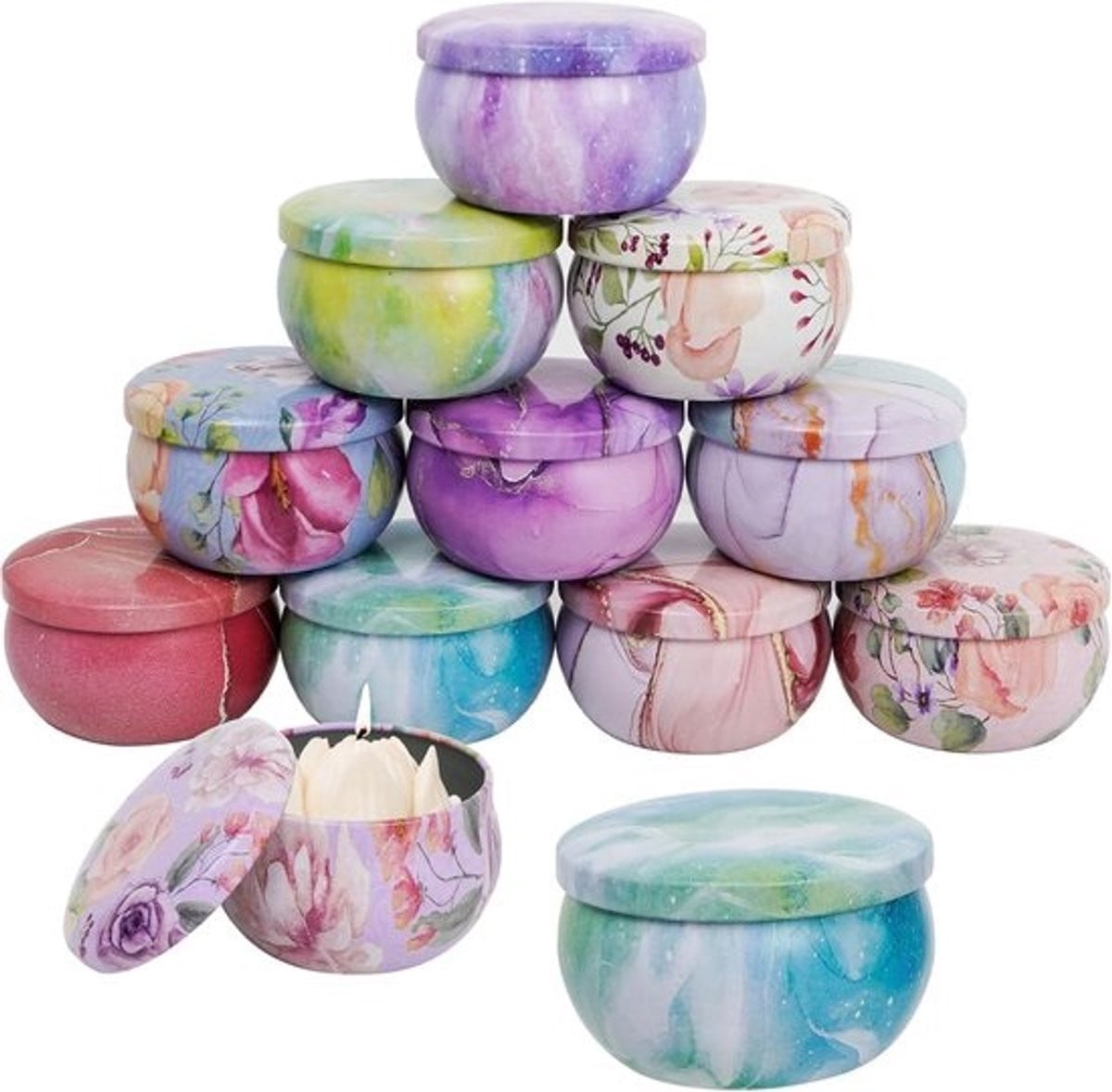 SnelShoppen 12 stuks kleine kaarsen cans met deksel, 65ml, metaal, voor kaarsenmaken en opslag