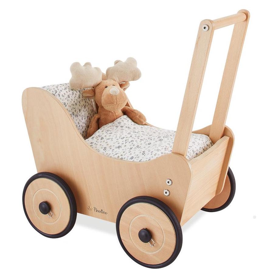 Pinolino Puppenwagen "Sarah", inkl. Bettzeug Dessin "Blümchen", blau, 4-tlg. (262301-1)