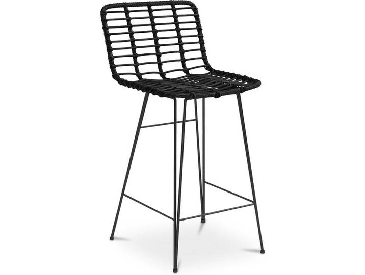 Tabouret de bar Design Boho en osier synthétique 75cm - Kimi Noir