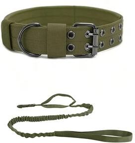 Uplift Essentials Professional Heavy Duty Tactical Dog Collar And Training Leash Set green xl