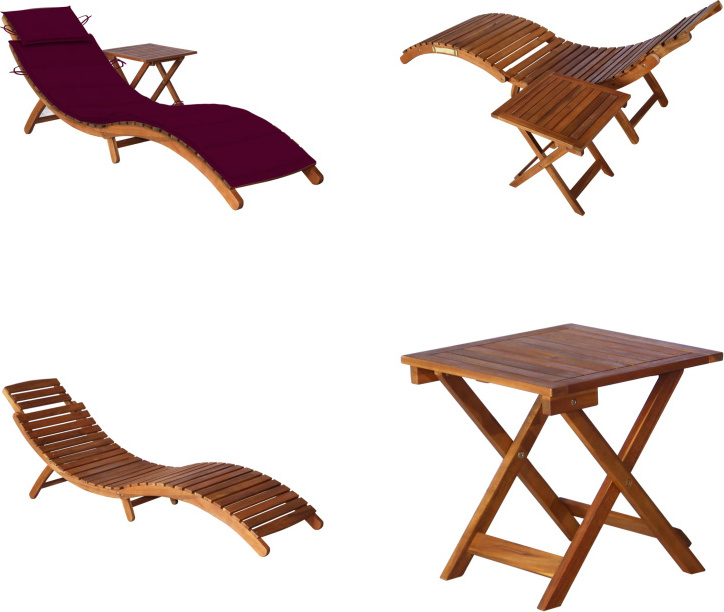 vidaXL Sonnenliege mit Tisch und Auflage Massivholz Akazie - Sonnenliege Mit Tisch - Sonnenliegen Mit Tischen - Holz-Sonnenliege Mit Tisch - Holz-Sonnenliegen Mit Tischen