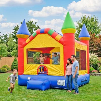 HeroKiddo 15 ft. Castle Bounce House for Kids with Basketball Hoop, Safety Netting & Air Blower