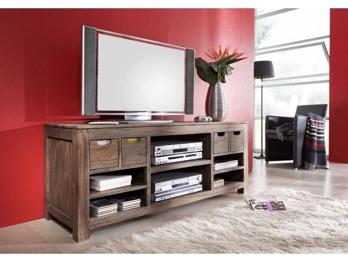 TV-Board Sheesham 148x50x62  grau geölt NATURE GREY #40
