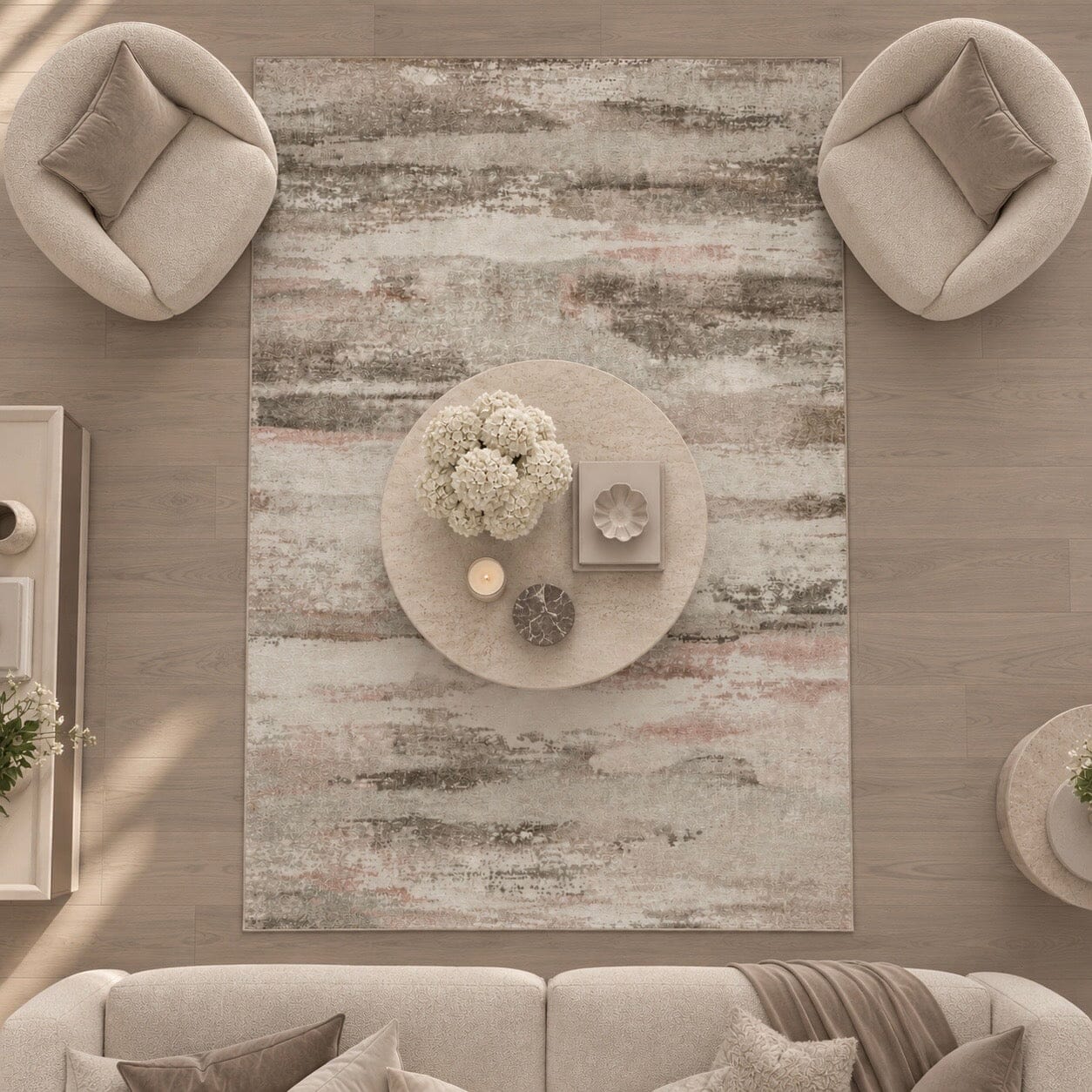 Ryston Washable Beige Abstract Rug, 230 x 160cm
