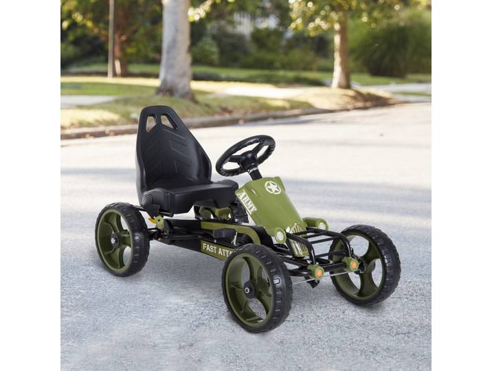 HOMCOM Kart à Pédales Enfant Siège Réglable Vert Noir