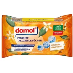 domol Feuchte Allzwecktücher »Orange-Grapefruit« Spar-Pack (2 x 50 Tücher) orange