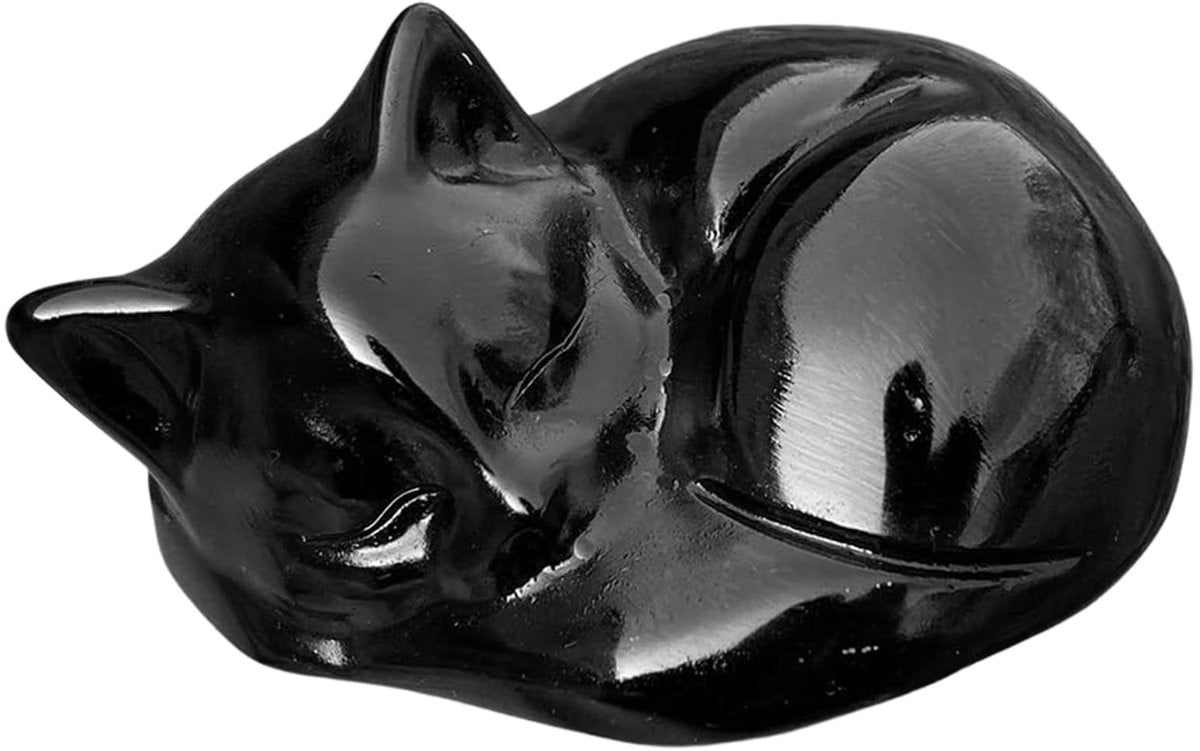 Dailygoods Zwarte Obsidiaan Slapende Kat Kristallen Standbeeld Handgesneden Edelsteen Decoratie