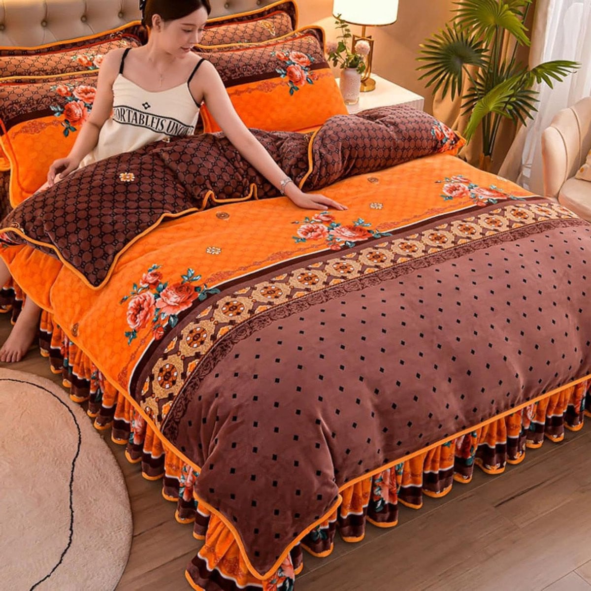 Zacht fleece dekbedovertrek set Kingsize - Goud