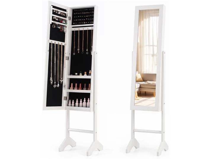 Costway Armoire À Bijoux Sur Pied Avec Miroir Pleine Longueur (blanc)