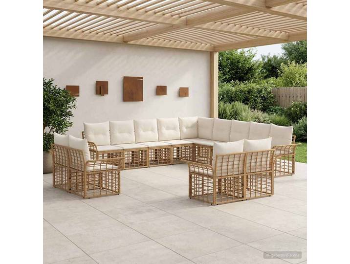 vidaXL Outdoor-Sofagarnitur 13 stk. Natürlich und Cremweiß Polyester