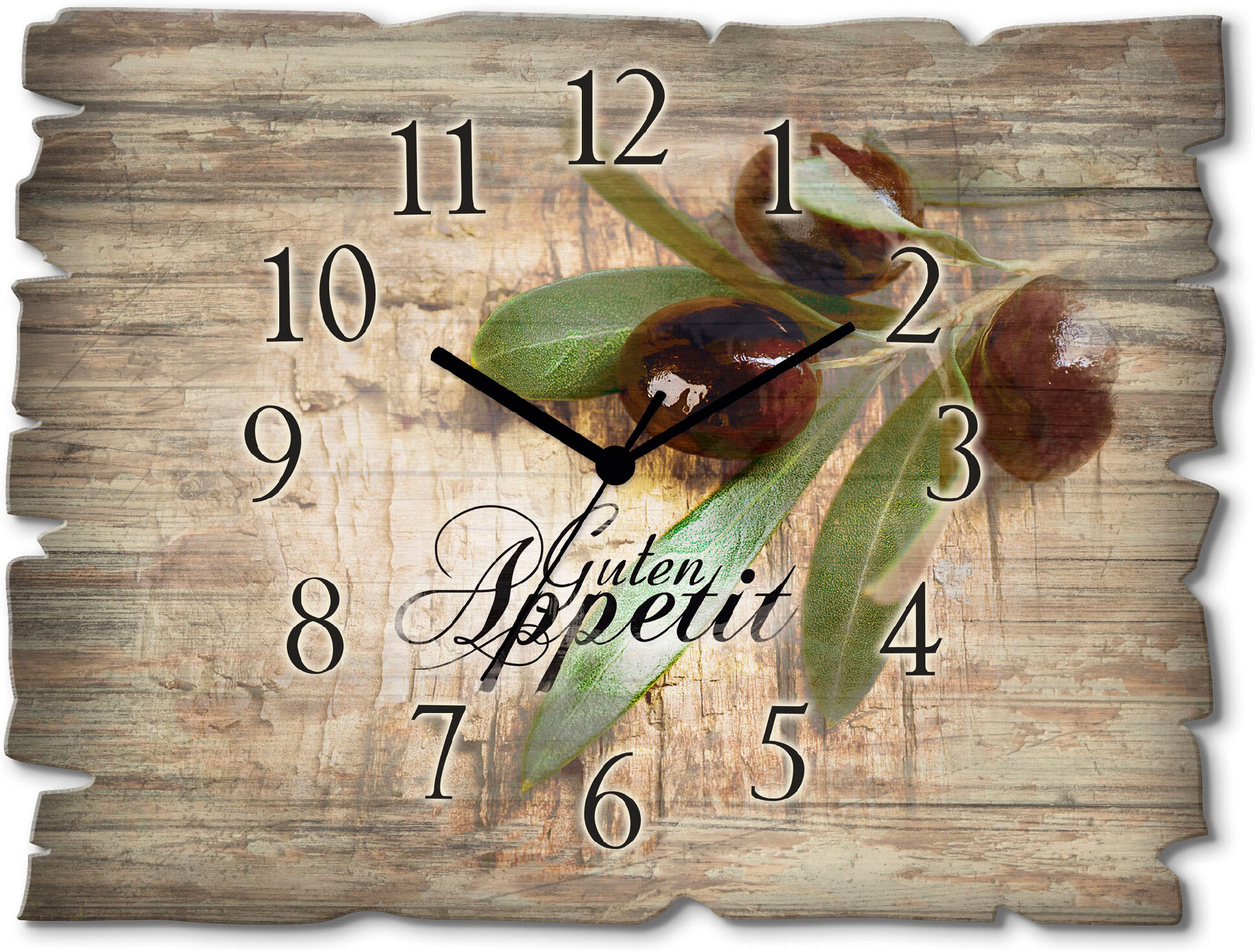 Wanduhr ARTLAND "Oliven Guten Appetit", braun, B:40cm H:30cm T:0,6cm, Wanduhren, Wanduhr, wahlweise mit Quarz- oder Funkuhrwerk, lautlos ohne Tickgeräusche braun B/H/T: 40cm x 30cm x 0,6cm, Quarzuhr