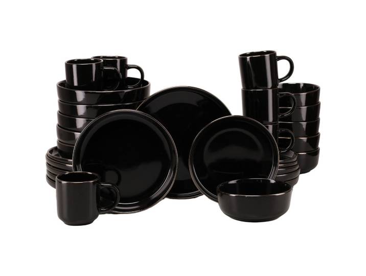 Creatable Kombiservice Nordic Festive Schwarz, Schwarz, Goldfarben, Keramik, 30-teilig, 300 ml,450 ml, stapelbar, Geschirr, Geschirrsets, Kombiservice
