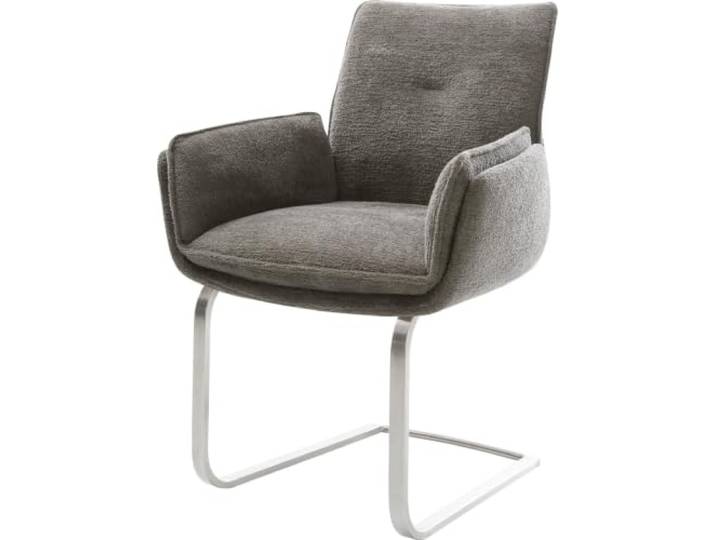Schwingstuhl Nela-Flex Freischwinger flach Edelstahl Bouclé Soft Schlamm