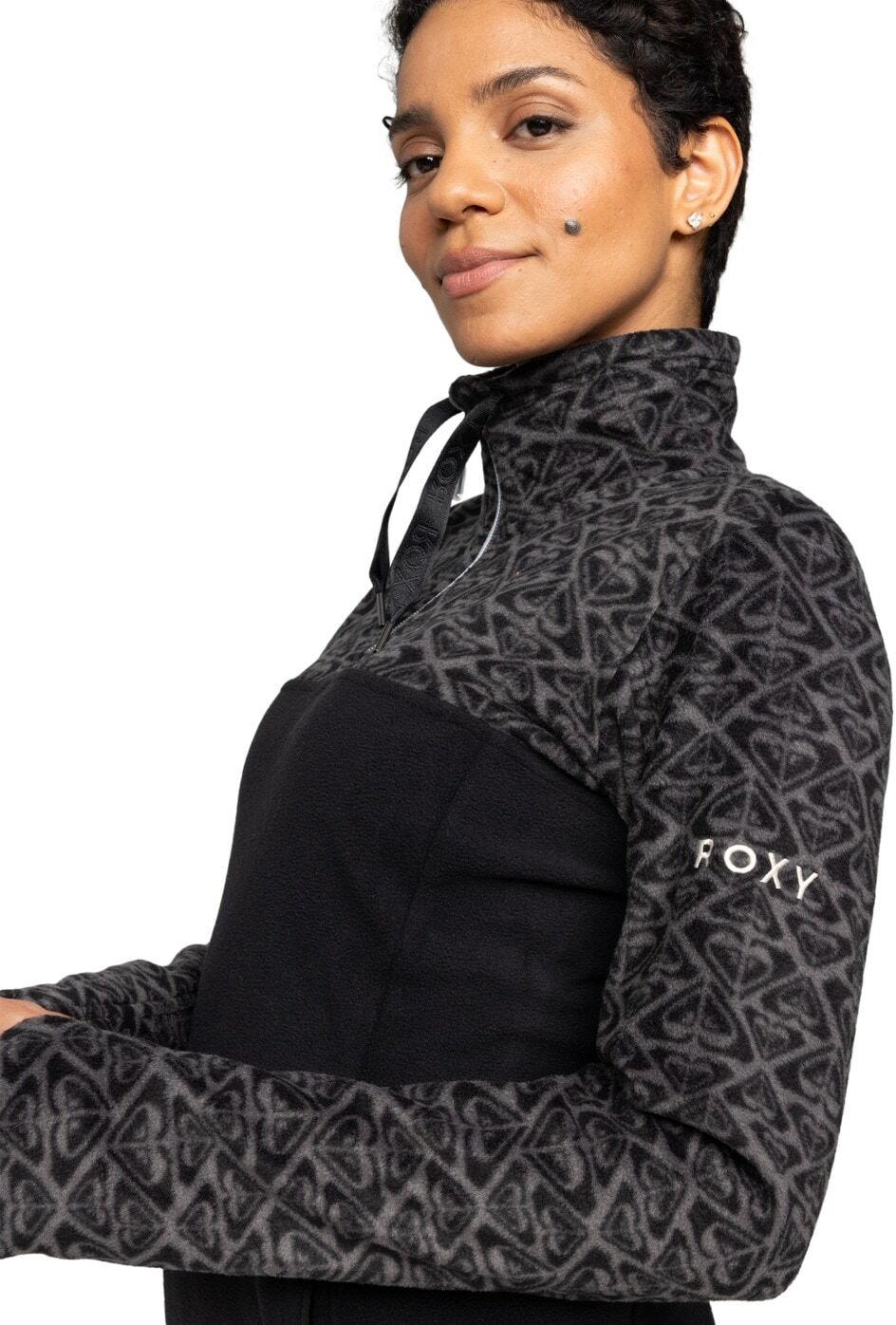 Pullunder ROXY "Sayna Half Zip", Damen, Gr. M, schwarz (schwarz roxygram tonal), Obermaterial: 100% Polyester., Pullover Pullunder schwarz roxygram tonal M