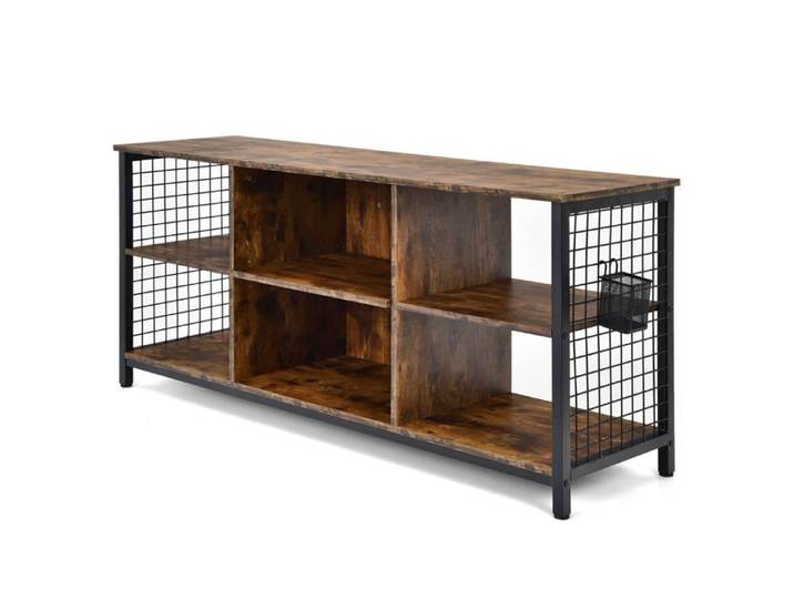 Meuble TV - HELLOSHOP26 - 140x40x63 cm - TV jusqu'à 65 pouces - 6 compartiments - Cadre métal